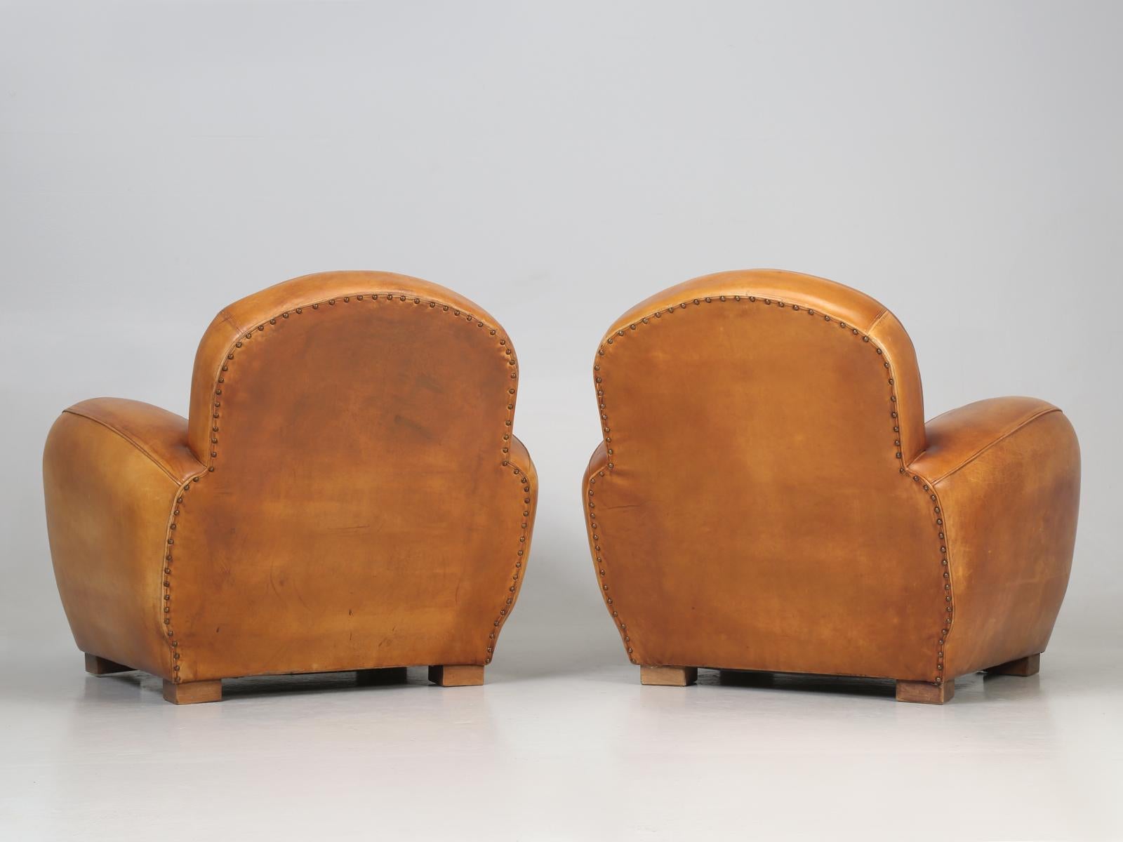 French All Original Leather Club Chairs, Simply the Finest Pair We've Ever Had 14