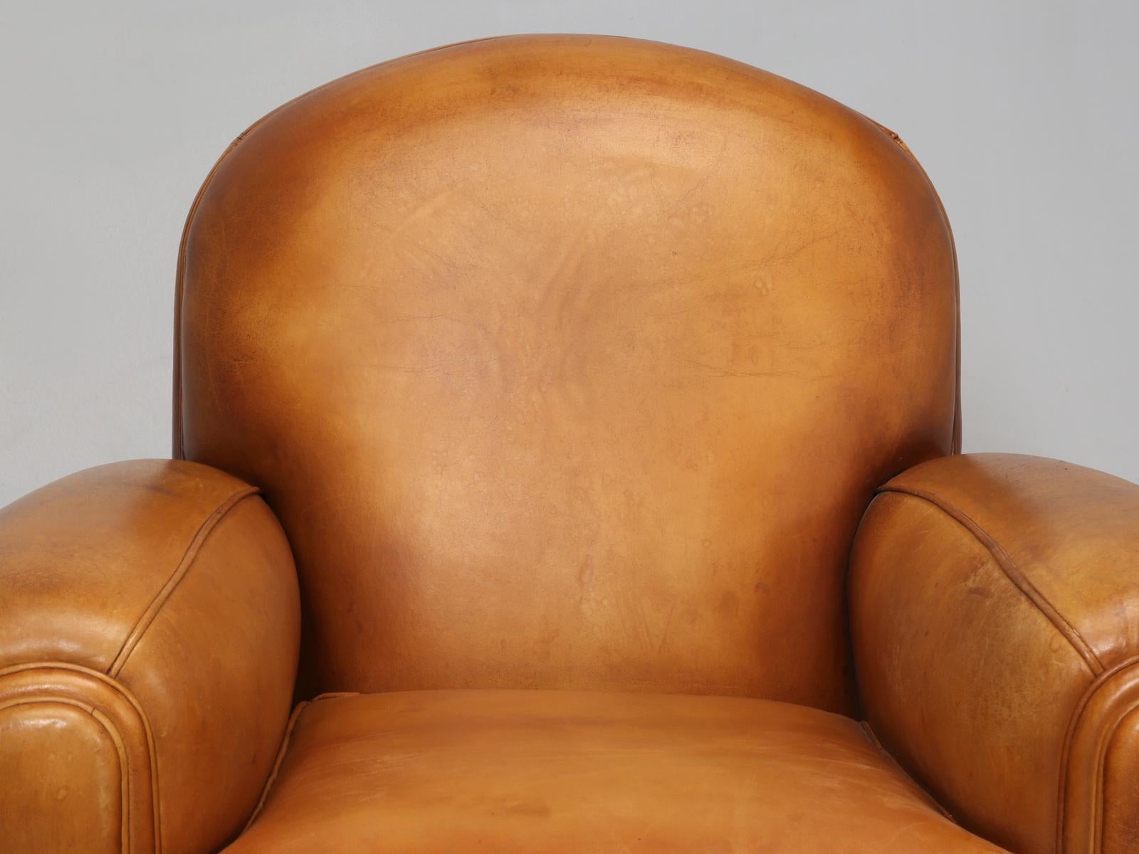 Art Deco French All Original Leather Club Chairs, Simply the Finest Pair We've Ever Had