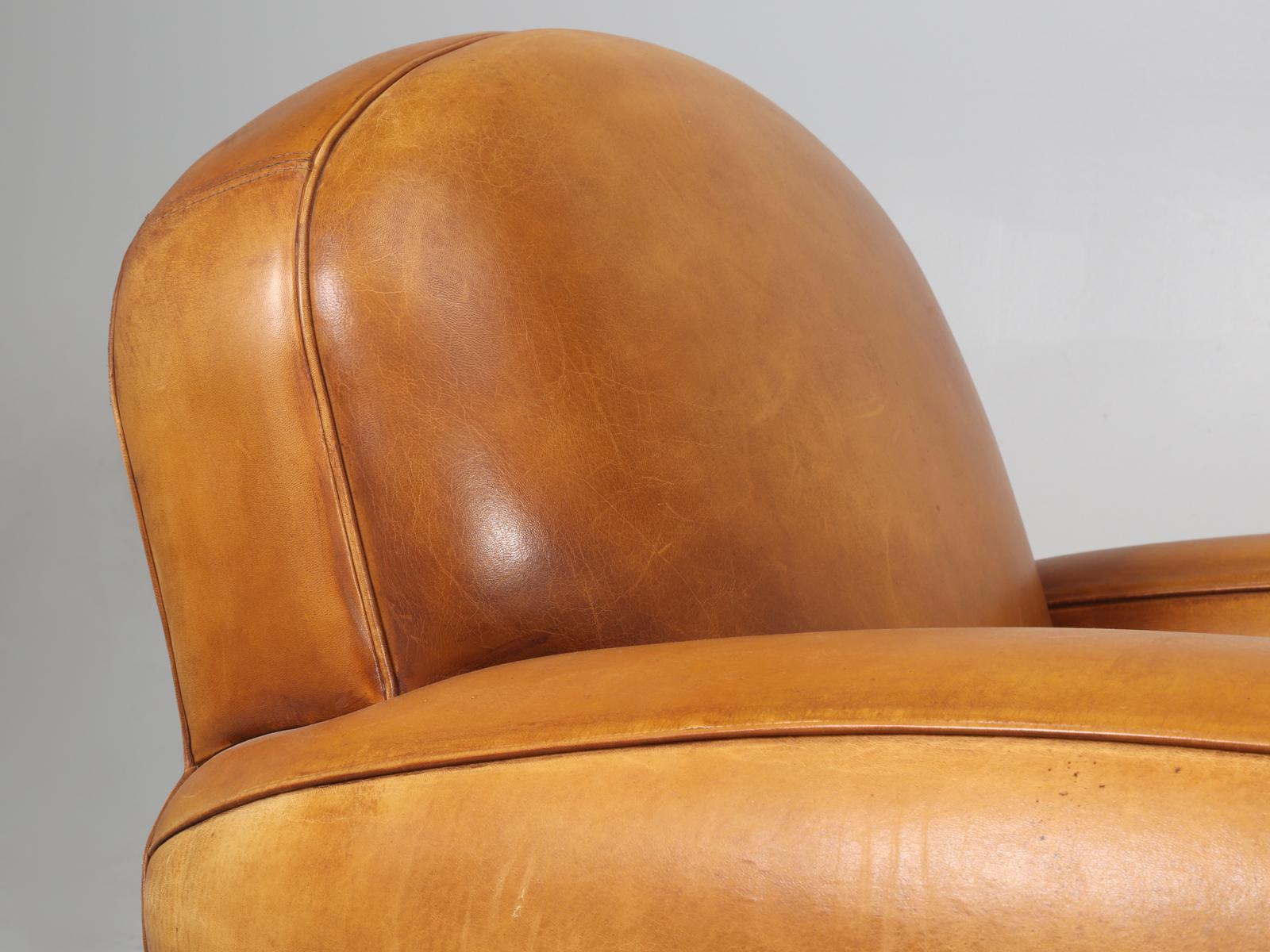 Hand-Crafted French All Original Leather Club Chairs, Simply the Finest Pair We've Ever Had
