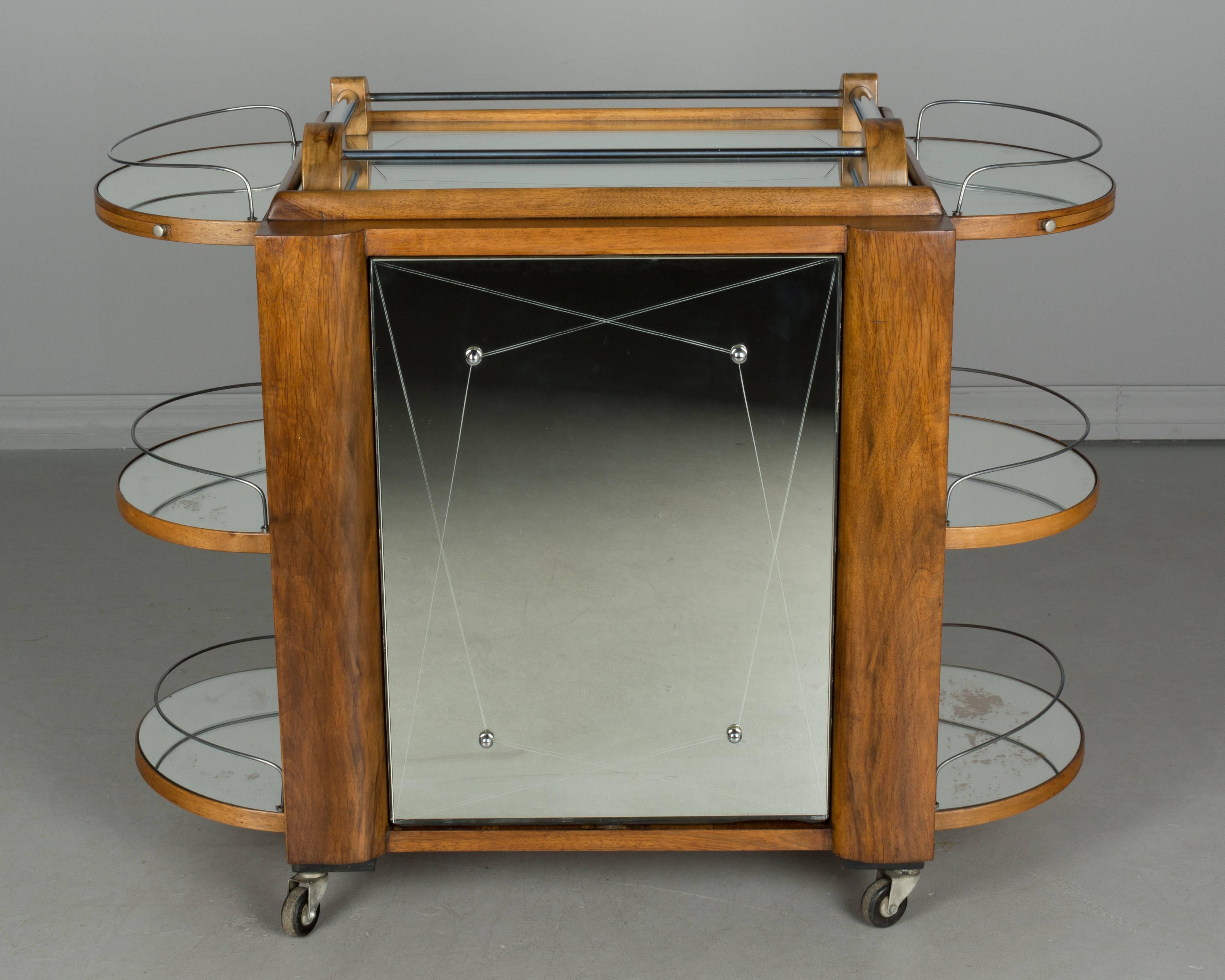 Walnut French Art Deco Style Cocktail Trolley