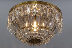 French Art Deco Style Crystal Glass and Brass Basket Flush Mount Ceiling Fixture