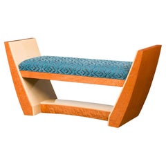French Art Deco Style Custom Maple & Sycamore Upholstered Bench