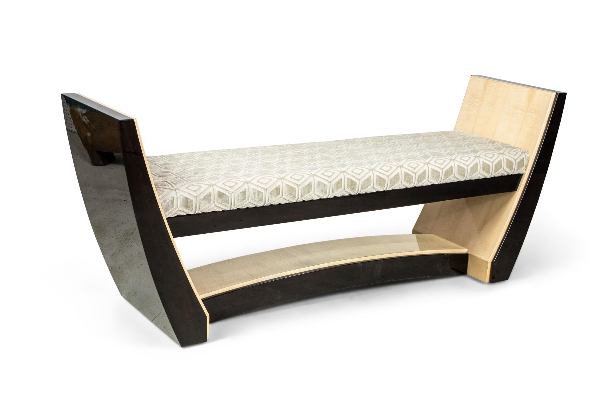 French Art Deco Style Custom Maple & Sycamore Upholstered Bench In Good Condition For Sale In New York, NY