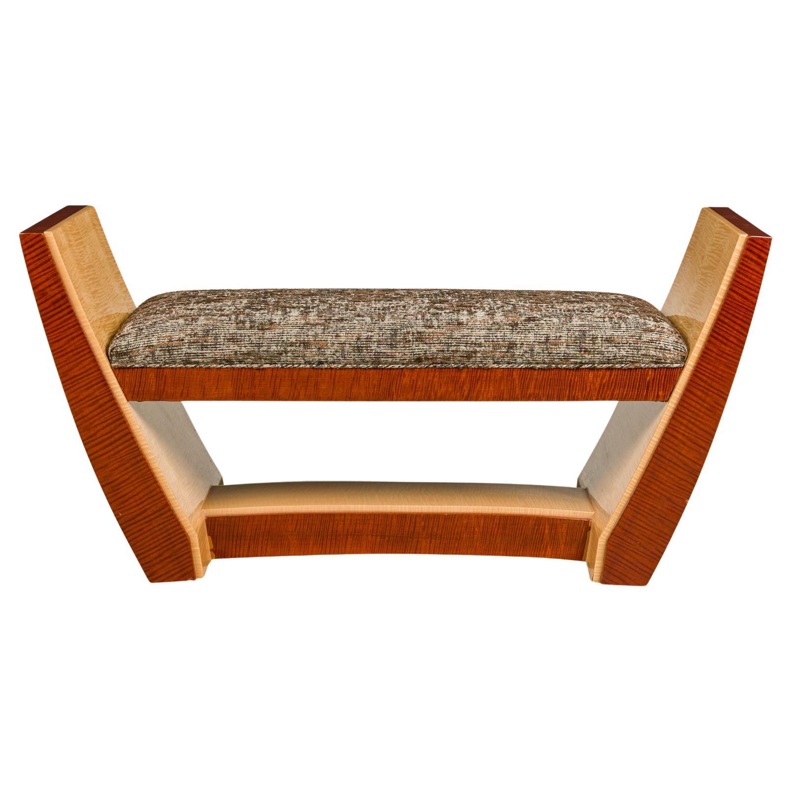 French Art Deco Style Custom Wooden Upholstered Benches For Sale