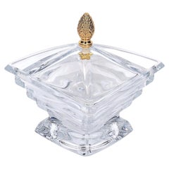 French Art Deco Style Cut Crystal Covered Dish