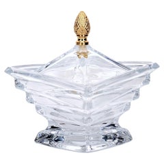 Retro French Art Deco Style Cut Crystal Covered Dish