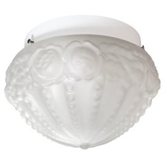 French Art Deco Style Floral Flush Mount in Frosted Molded Glass