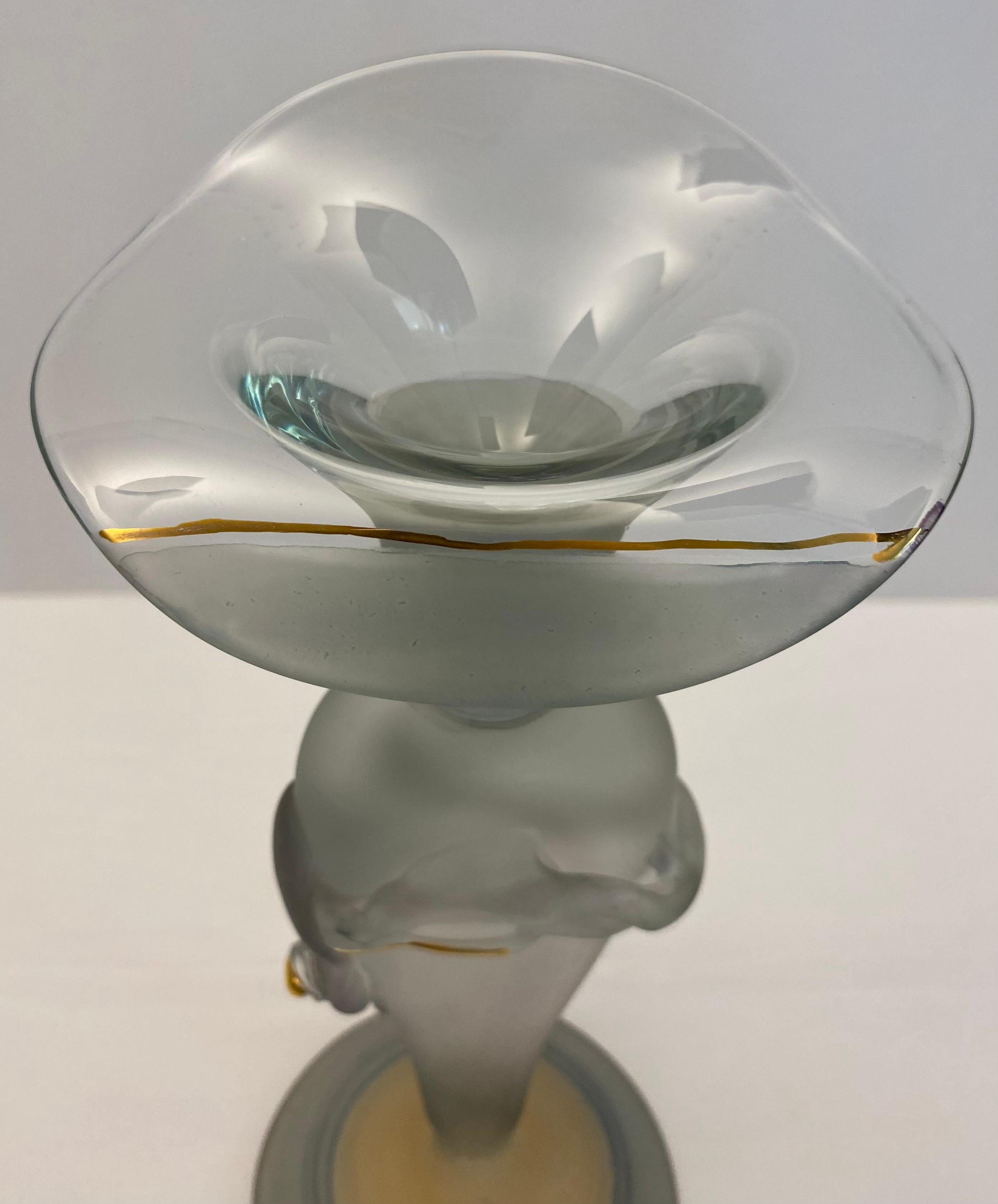 Etched French Art Deco Style Glass Bud Vase Manner Erte Elte Vase For Sale