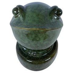 French Art Deco Style Glazed Ceramic Frog Sculpture, Green Animal Sculpture