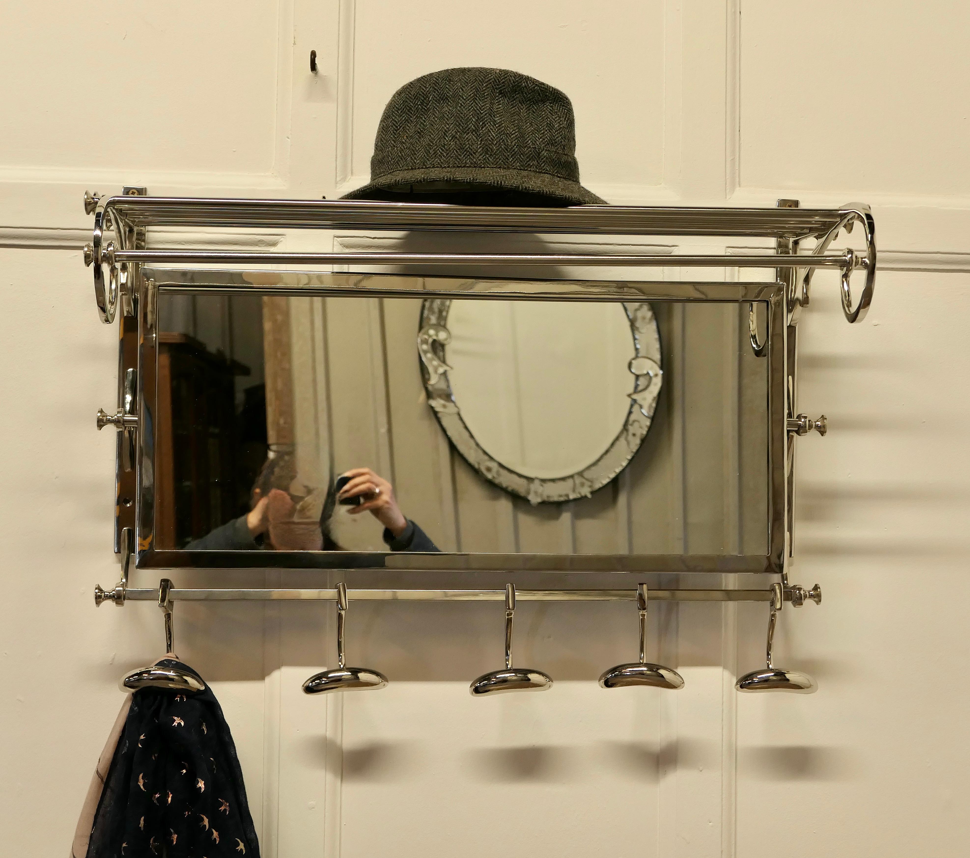 French Art Deco Style Hat and Coat Rack with Mirror, Pullman Railway Train Style 1