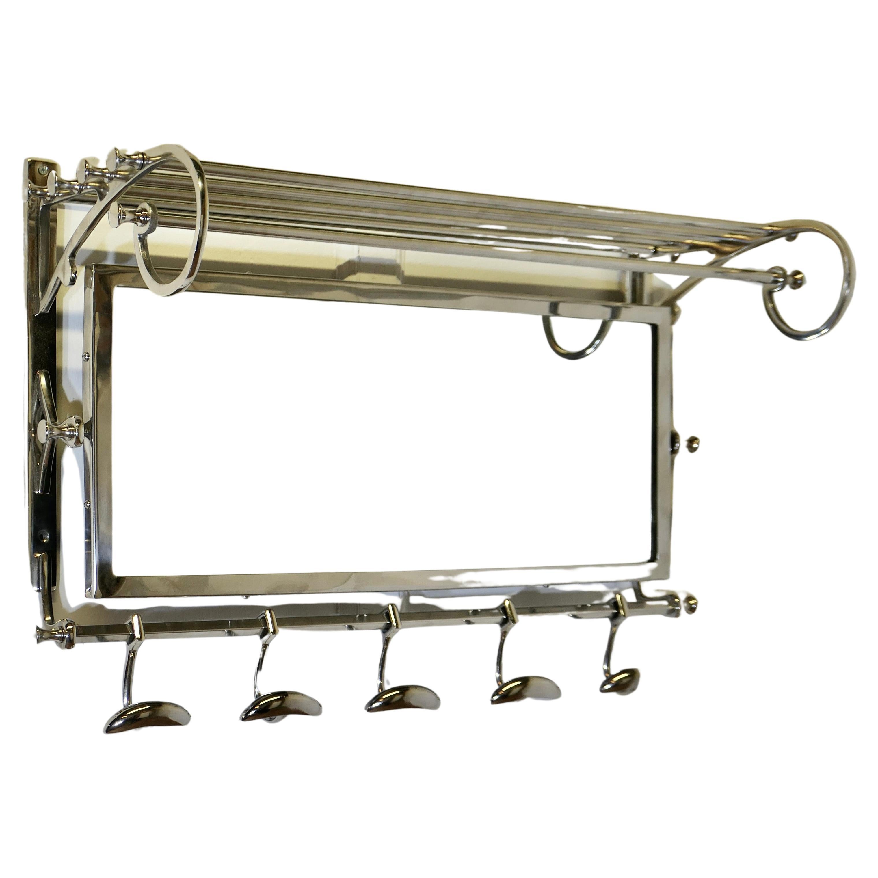 French Art Deco Style Hat and Coat Rack with Mirror, Pullman Railway Train Style
