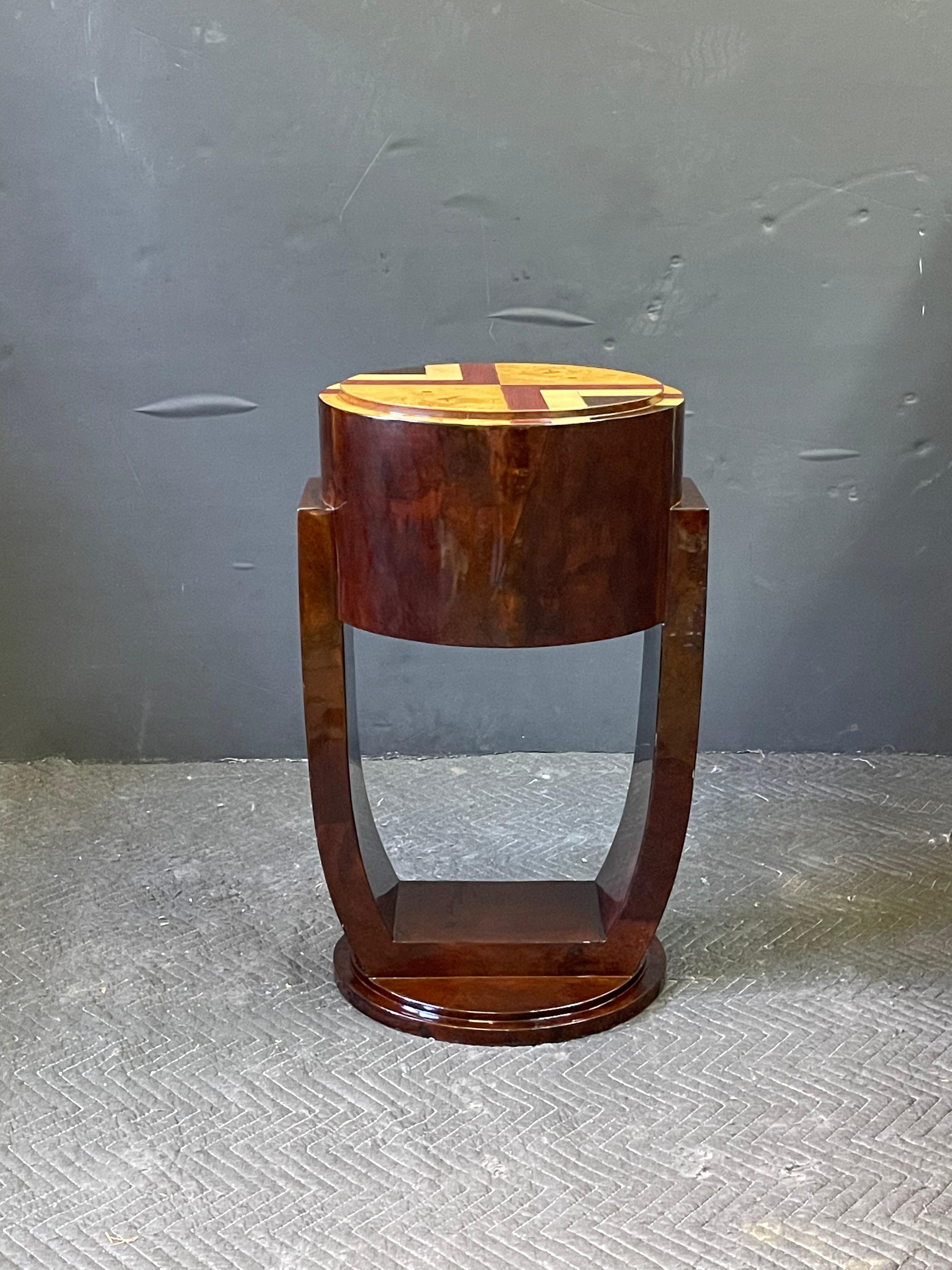 Chrome French Art Deco Style Inlaid Side Table