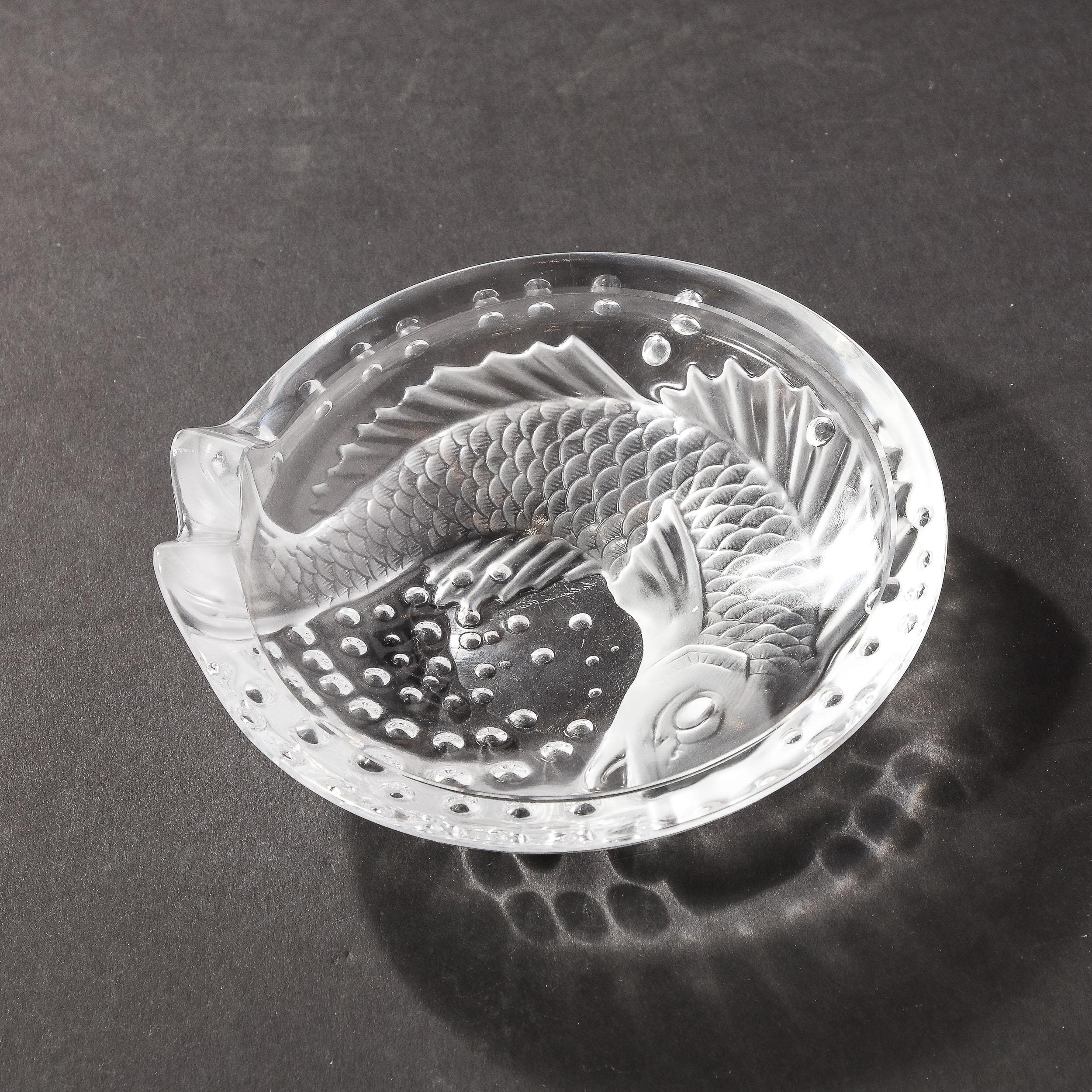 French Art Deco Style Koi Dish in Pressed Frosted & Clear Glass Signed Lalique  For Sale 6