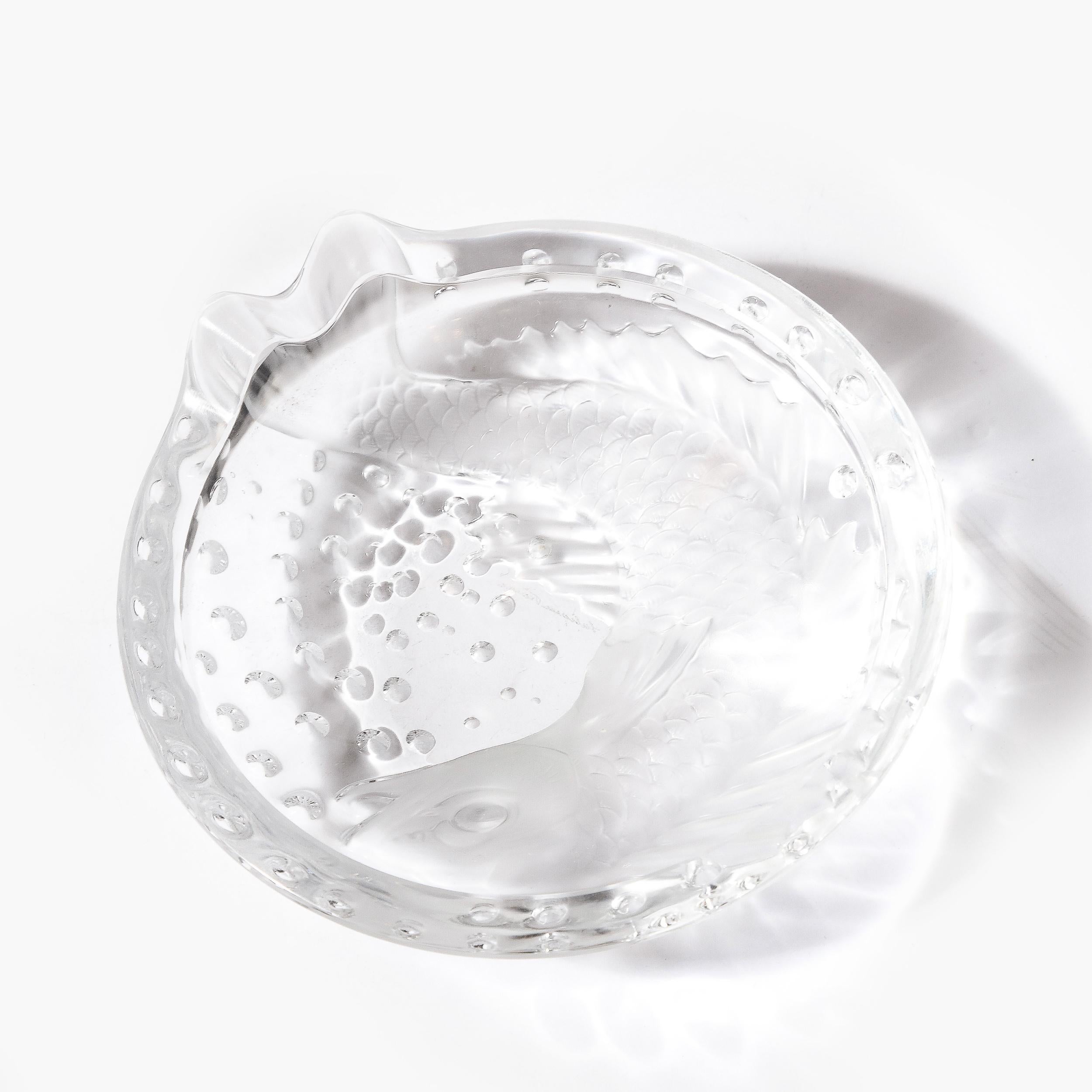 French Art Deco Style Koi Dish in Pressed Frosted & Clear Glass Signed Lalique  For Sale 9