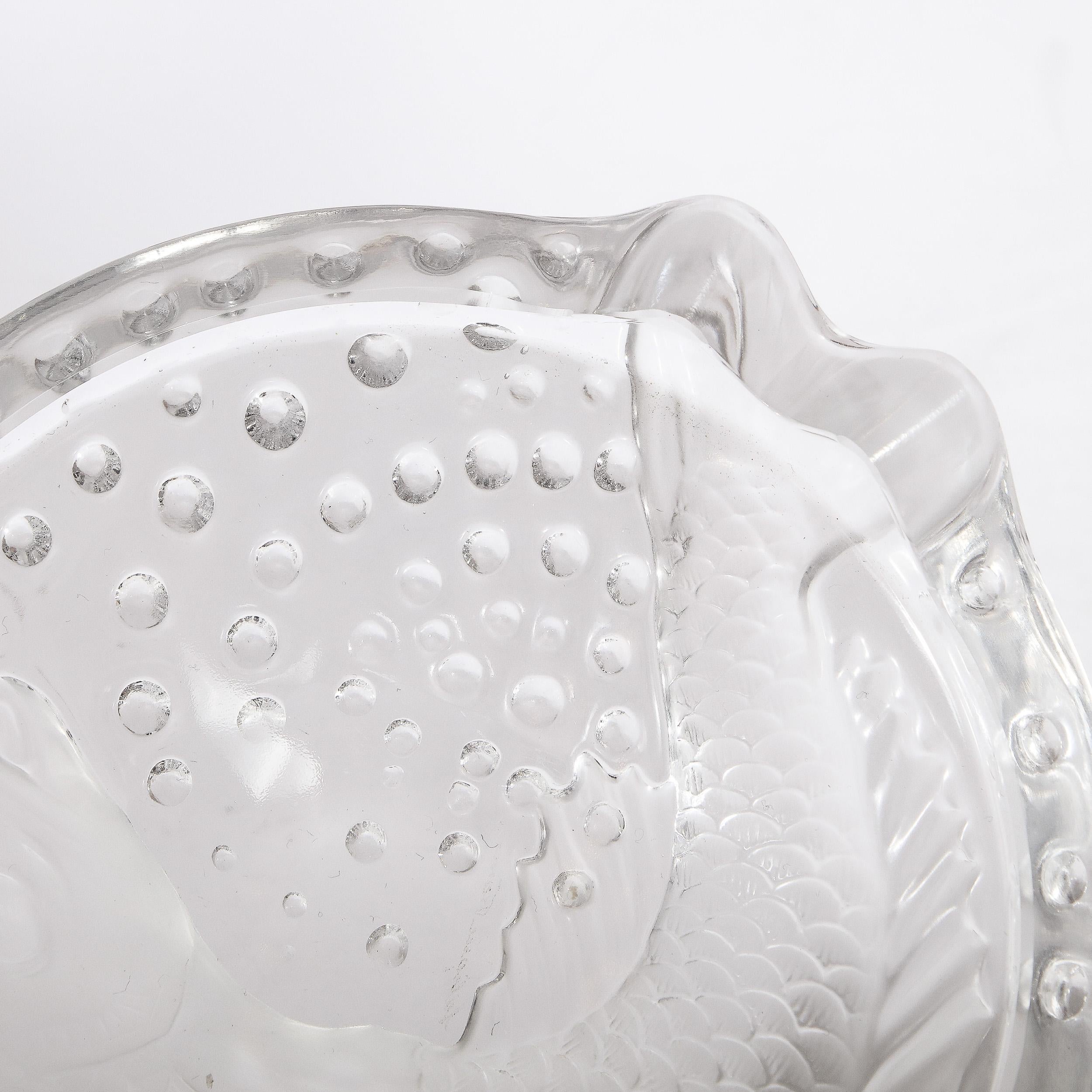 French Art Deco Style Koi Dish in Pressed Frosted & Clear Glass Signed Lalique  In Excellent Condition For Sale In New York, NY