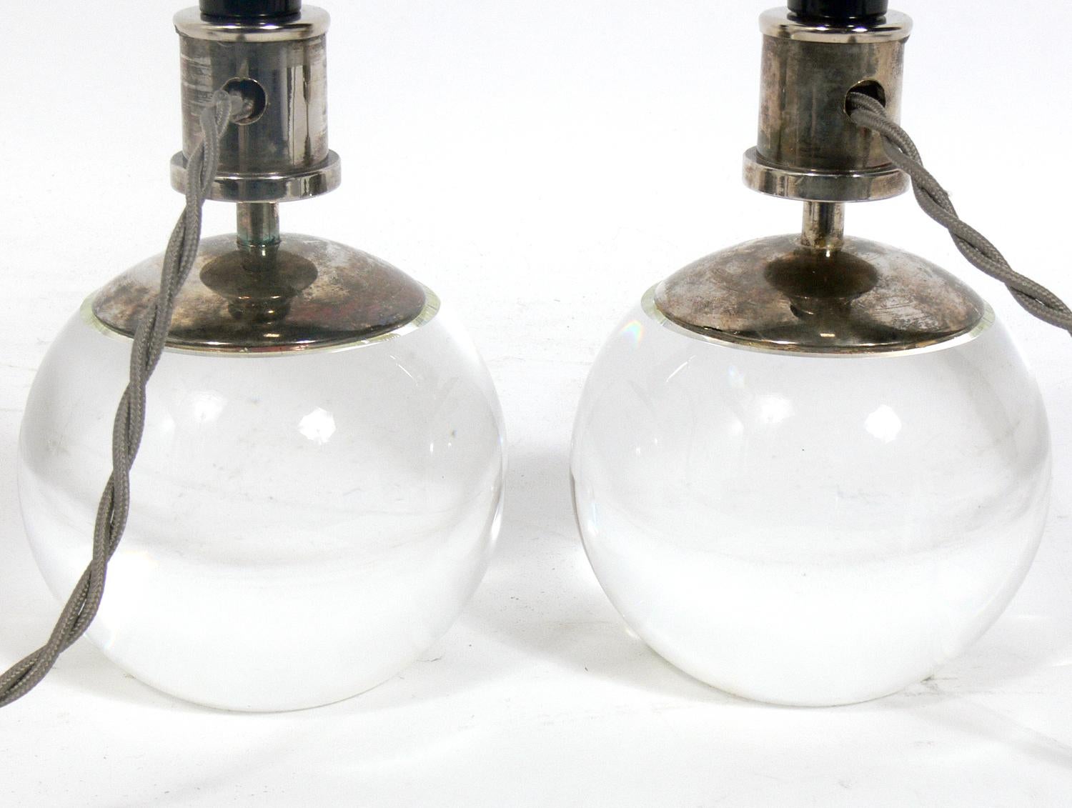 Glass French Art Deco Style Lamps in the Manner of Jacques Adnet