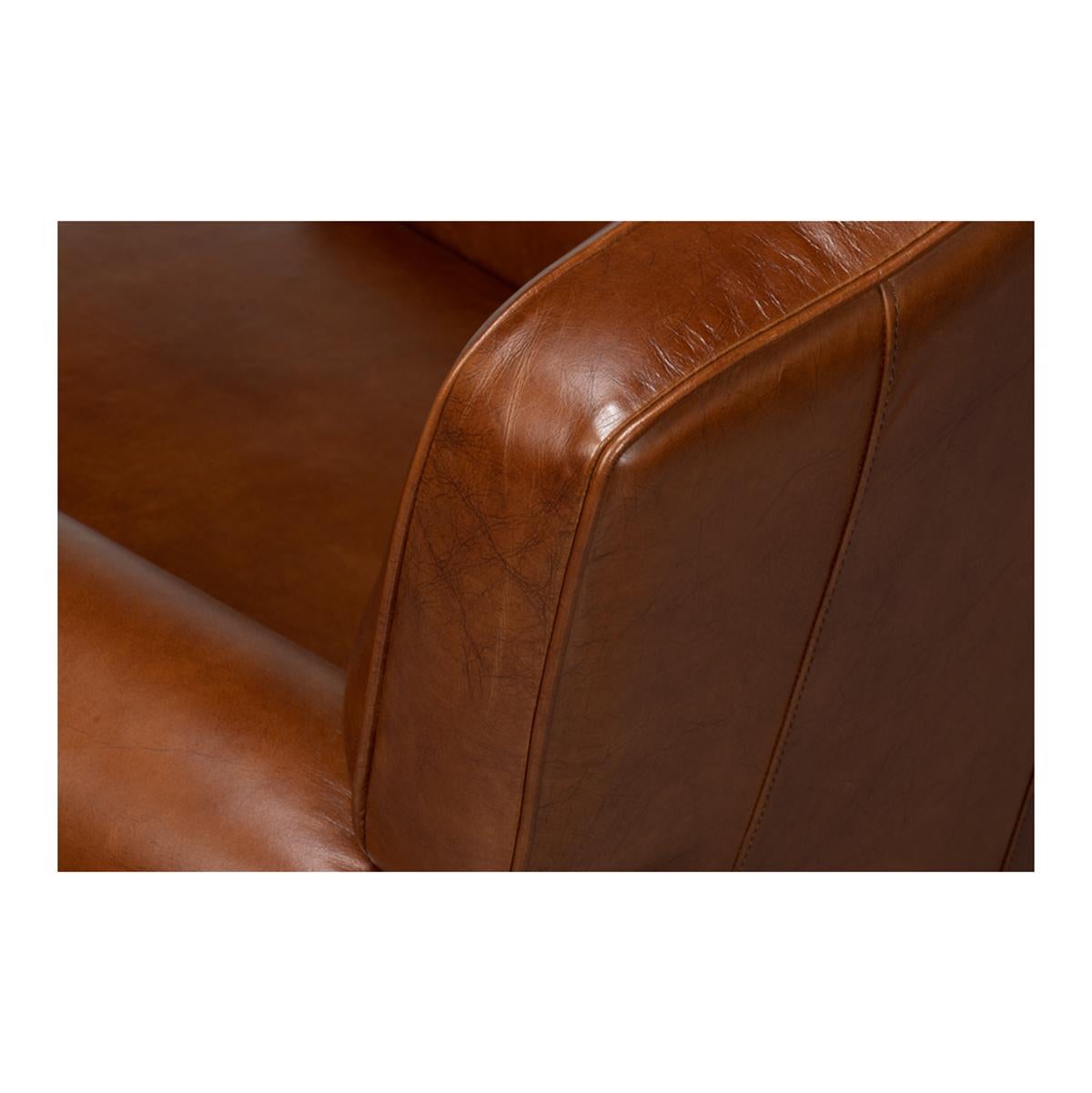 French Art Deco Style Leather Club Chair For Sale 4