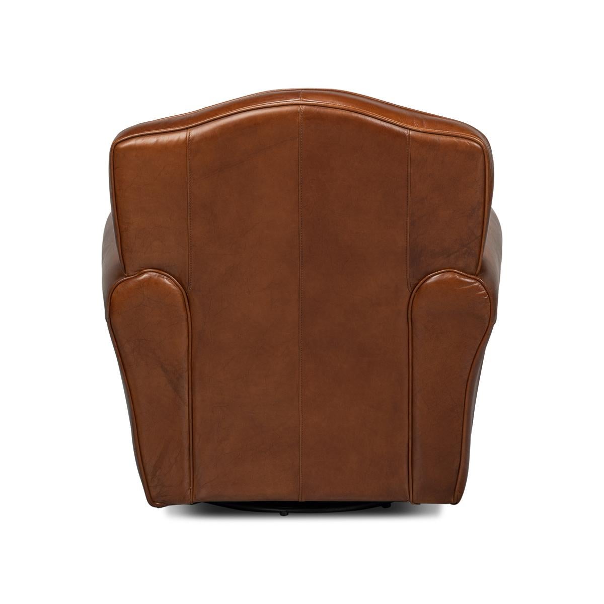 Asian French Art Deco Style Leather Club Chair For Sale