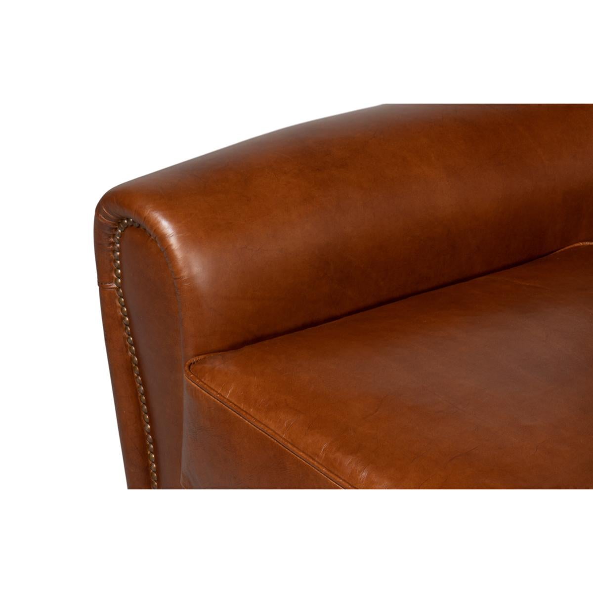 Contemporary French Art Deco Style Leather Club Chair For Sale