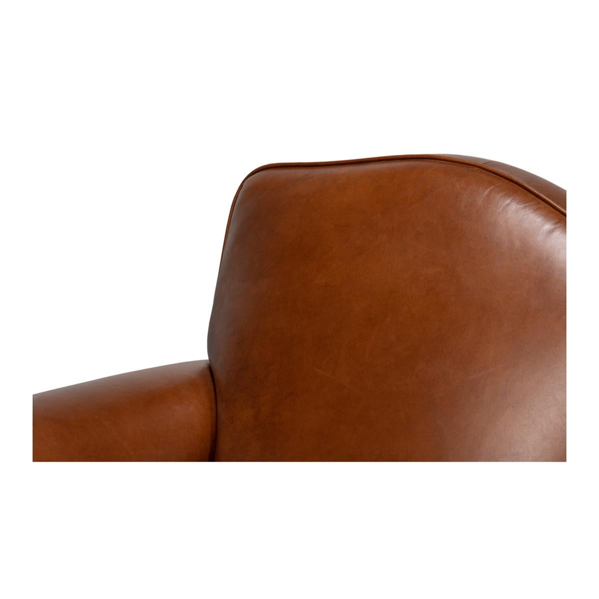 French Art Deco Style Leather Club Chair For Sale 2