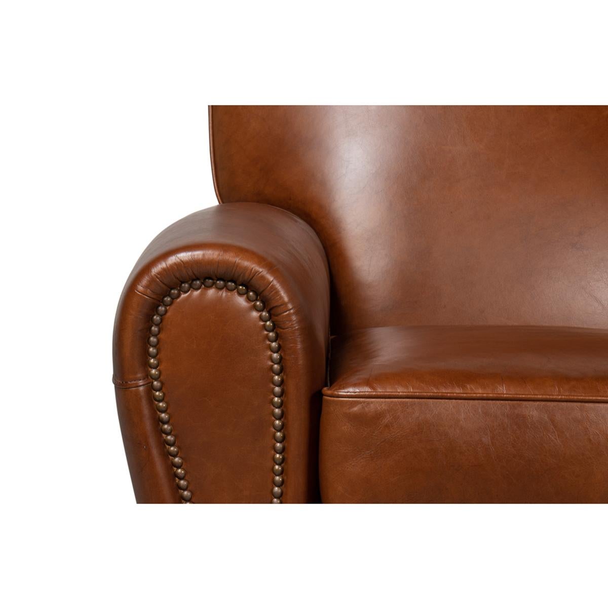 French Art Deco Style Leather Club Chair For Sale 3