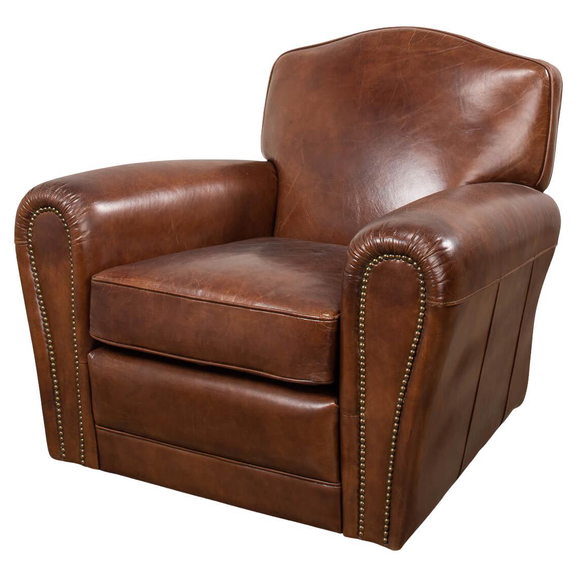 French Art Deco Style Leather Club Chair