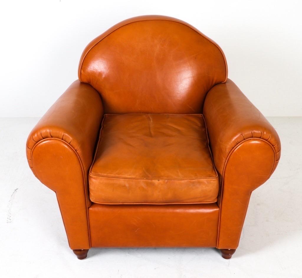 French Art Deco Style Leather Club Chair Tan Leather Armchair Art Deco For Sale 8