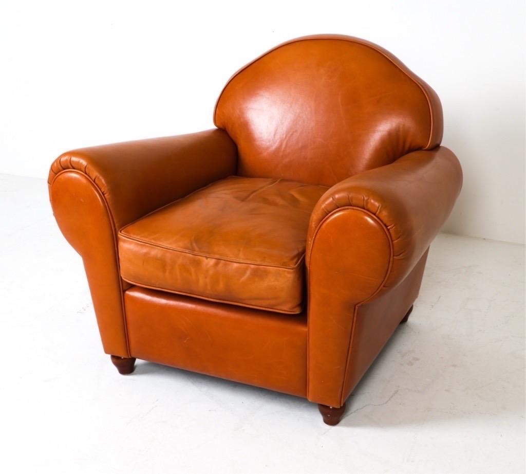 Reupholstered to it's vintage french art deco standard. Many years of life left in this stunning club chair. Reupholster label pictured.

Dimensions: H 33