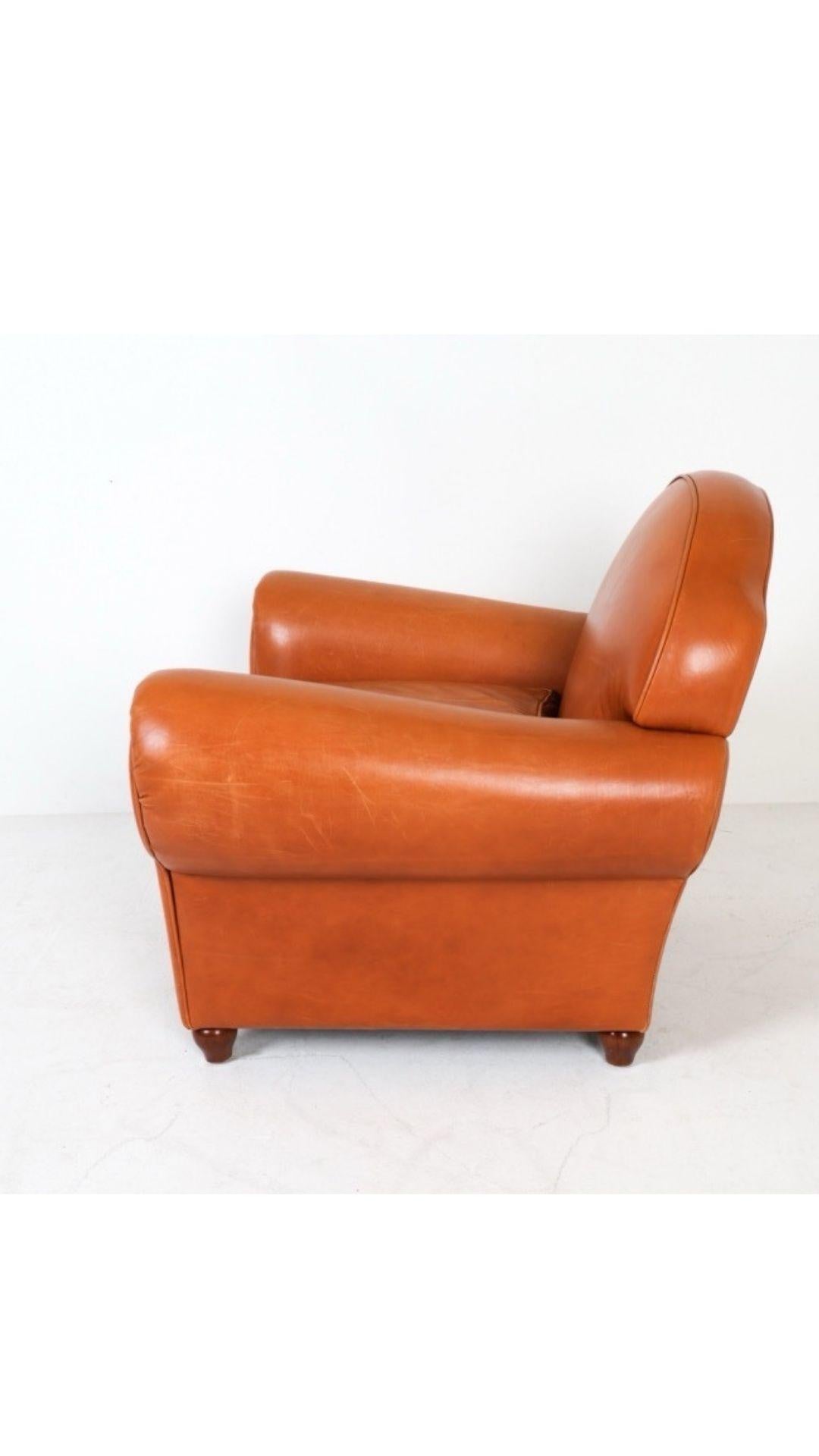 French Art Deco Style Leather Club Chair Tan Leather Armchair Art Deco For Sale 1