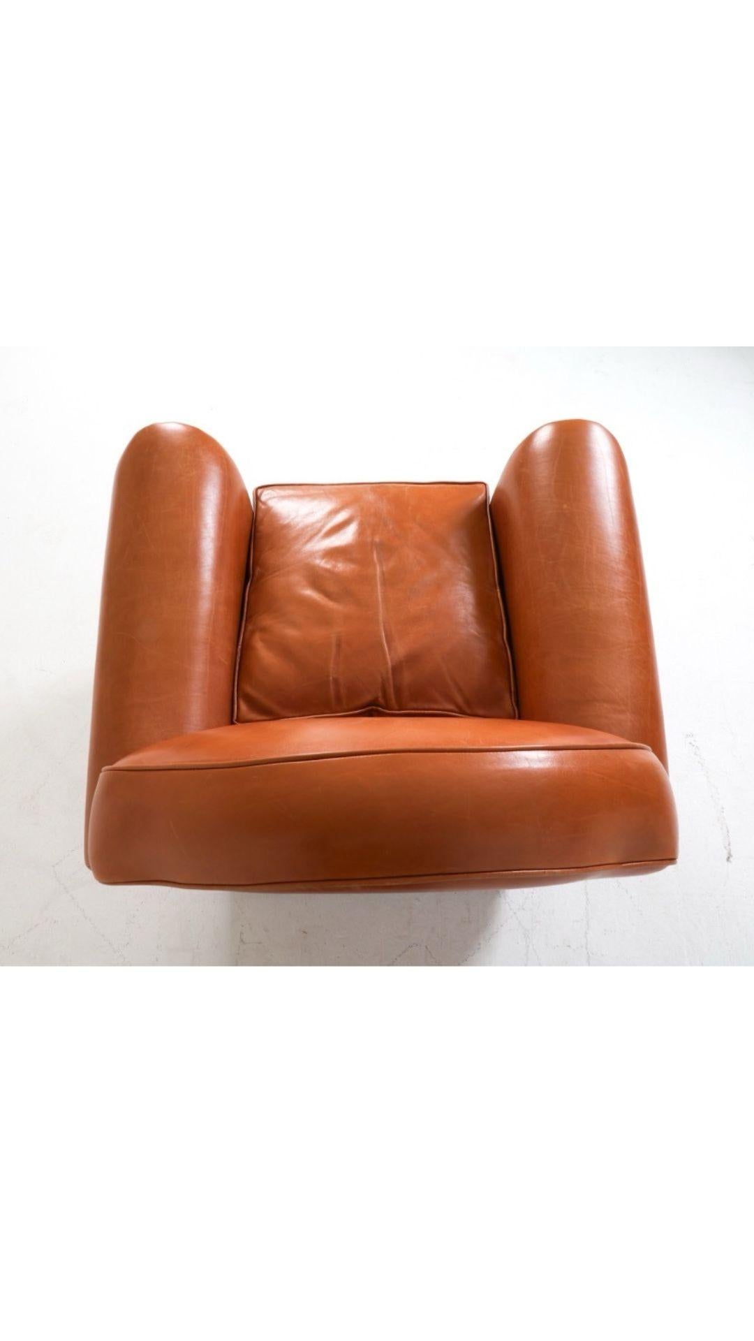 French Art Deco Style Leather Club Chair Tan Leather Armchair Art Deco For Sale 3