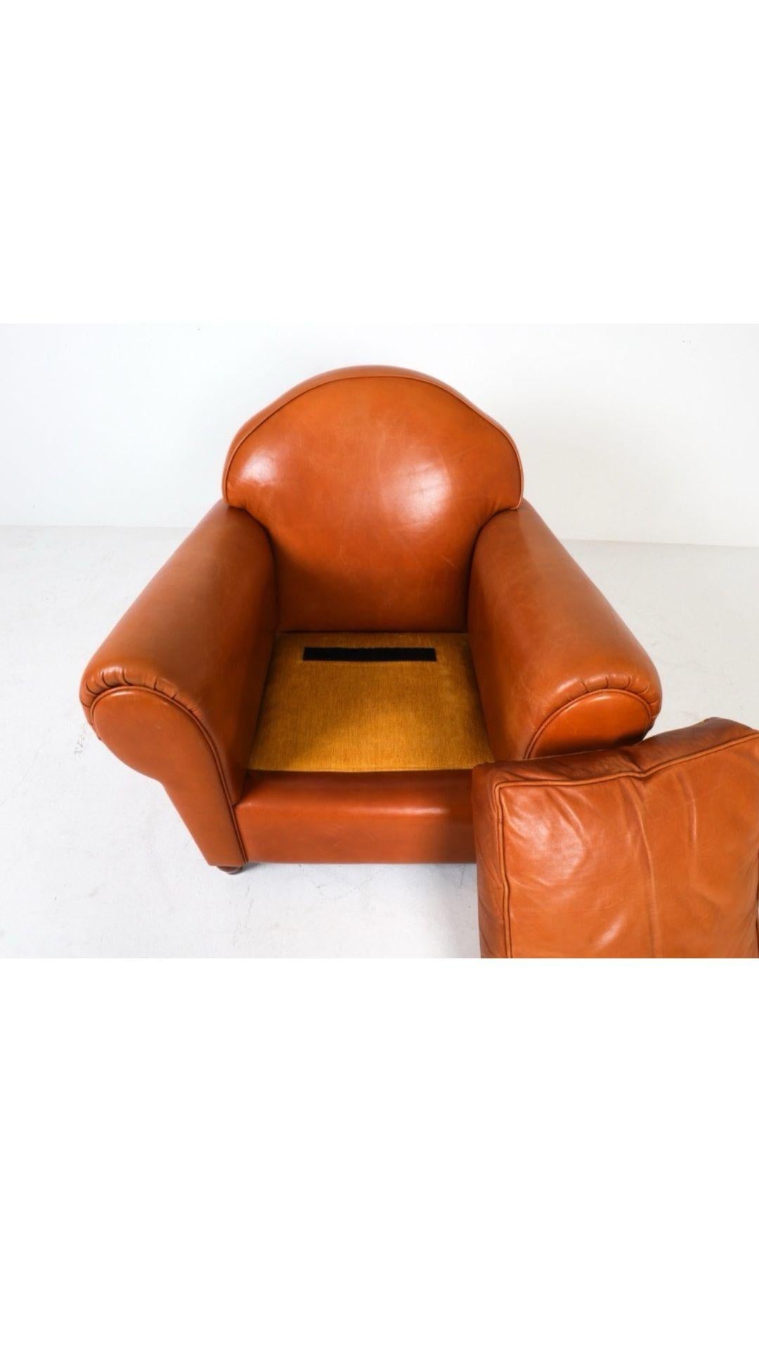 French Art Deco Style Leather Club Chair Tan Leather Armchair Art Deco For Sale 4