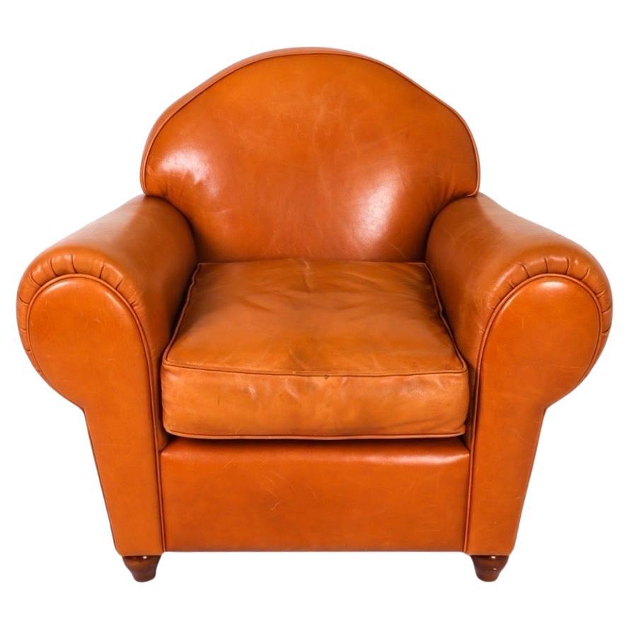 French Art Deco Style Leather Club Chair Tan Leather Armchair Art Deco