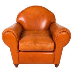 French Art Deco Style Leather Club Chair Tan Leather Armchair Art Deco