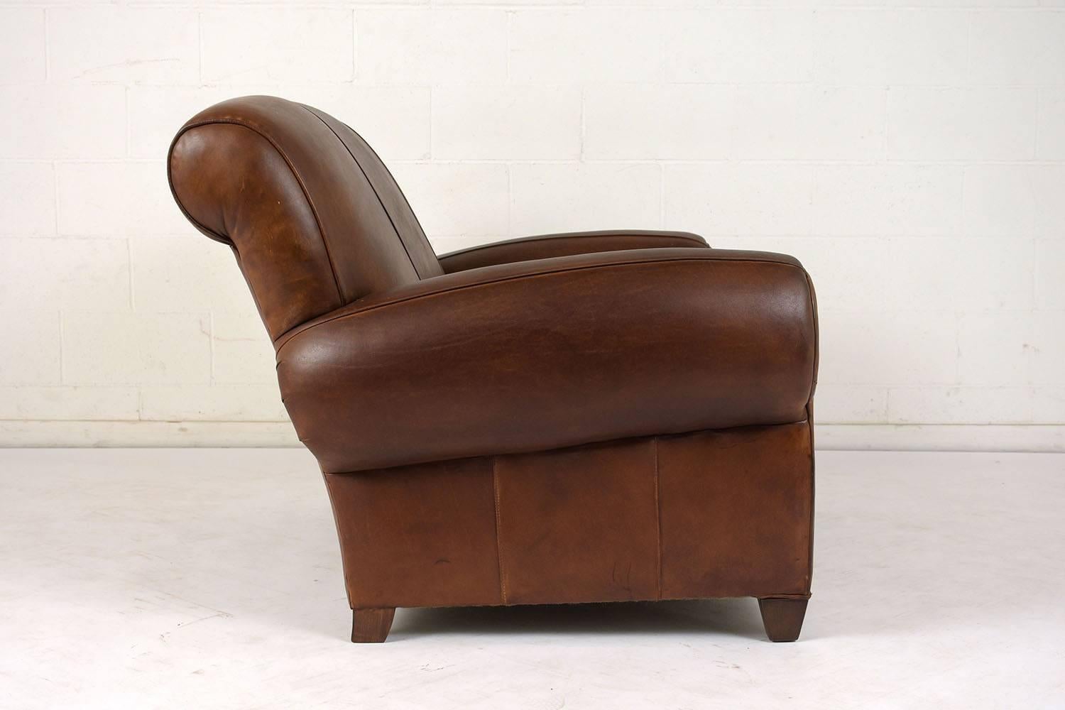 20th Century French Art Deco-Style Leather Loveseat