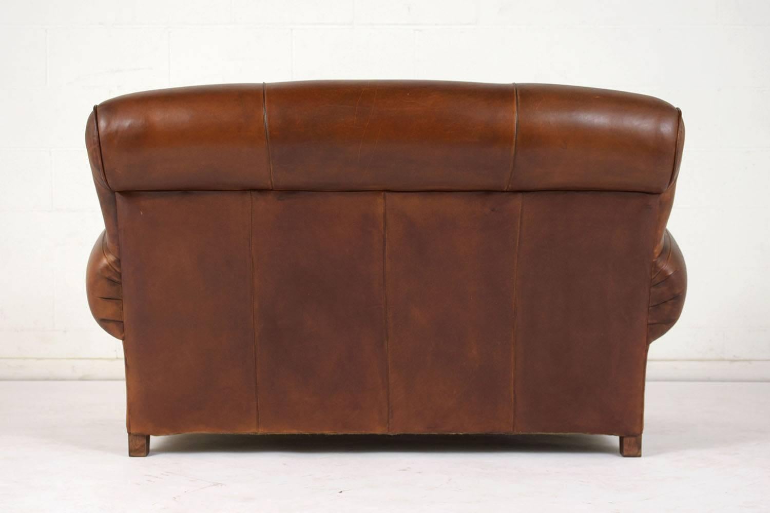French Art Deco-Style Leather Loveseat 1