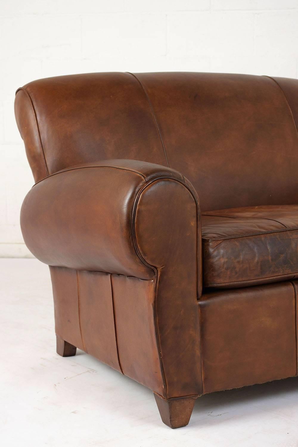 French Art Deco-Style Leather Loveseat 2