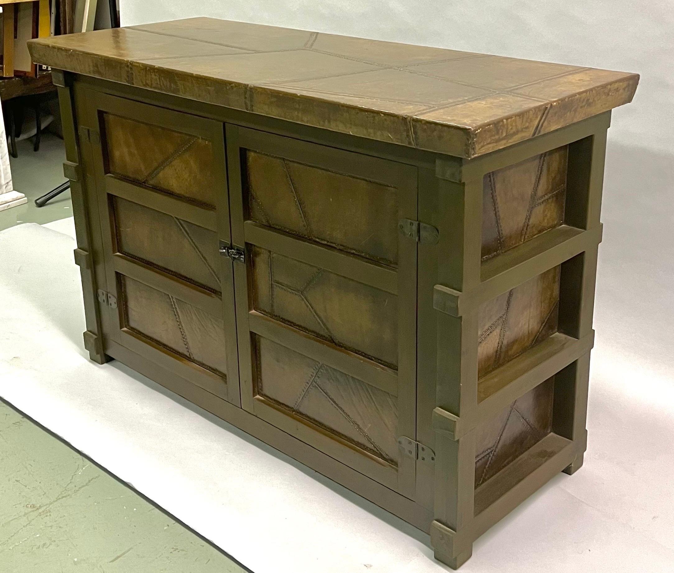 20th Century French Mid-Century Leather /Parchment Sideboard /Cabinet after Jean Michel Frank For Sale