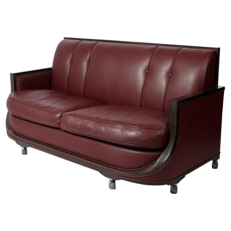 Französisches Ledersofa im Art-Déco-Stil