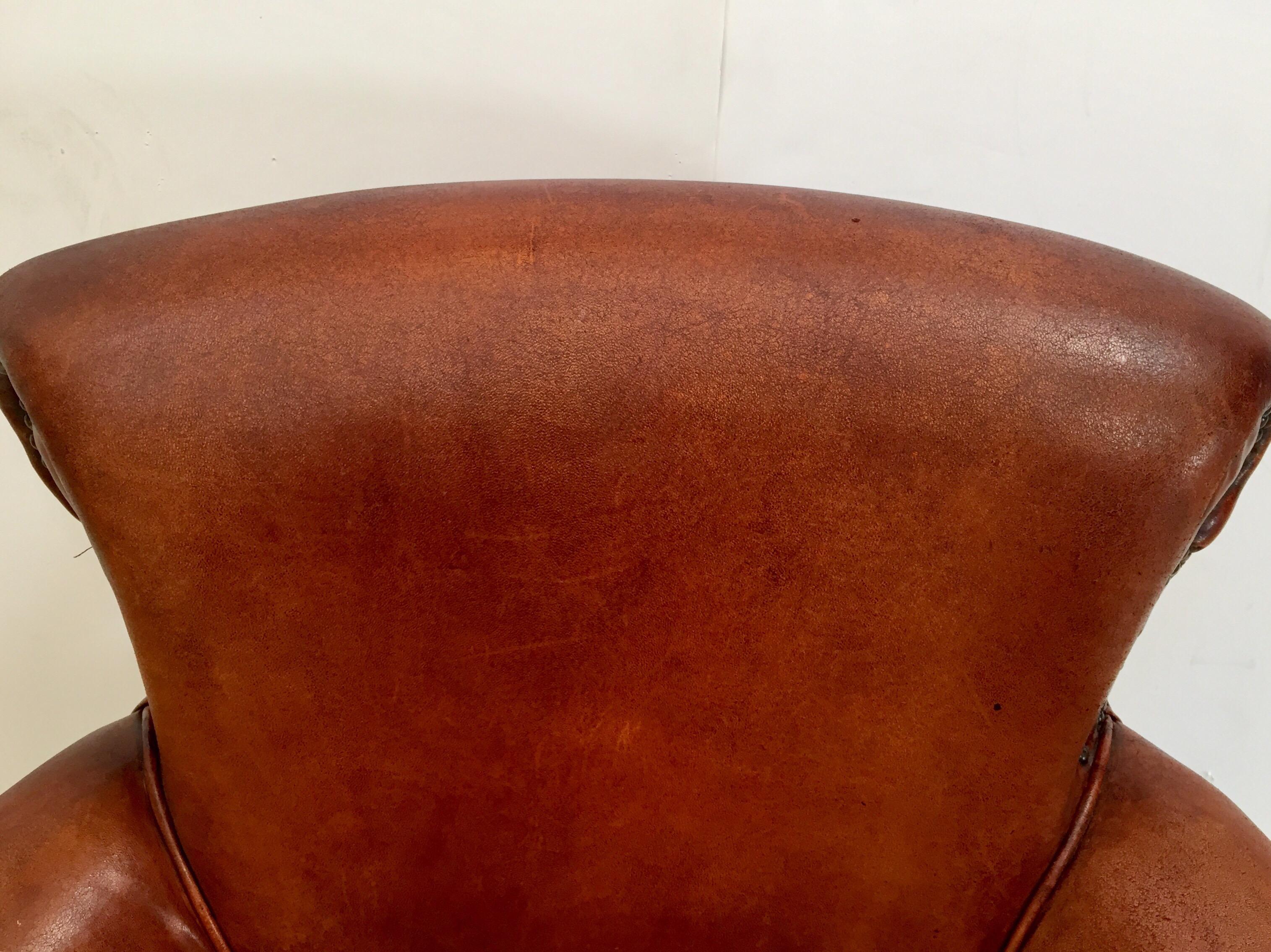French Art Deco Style Library Leather Club Chair with Nailhead Details 2