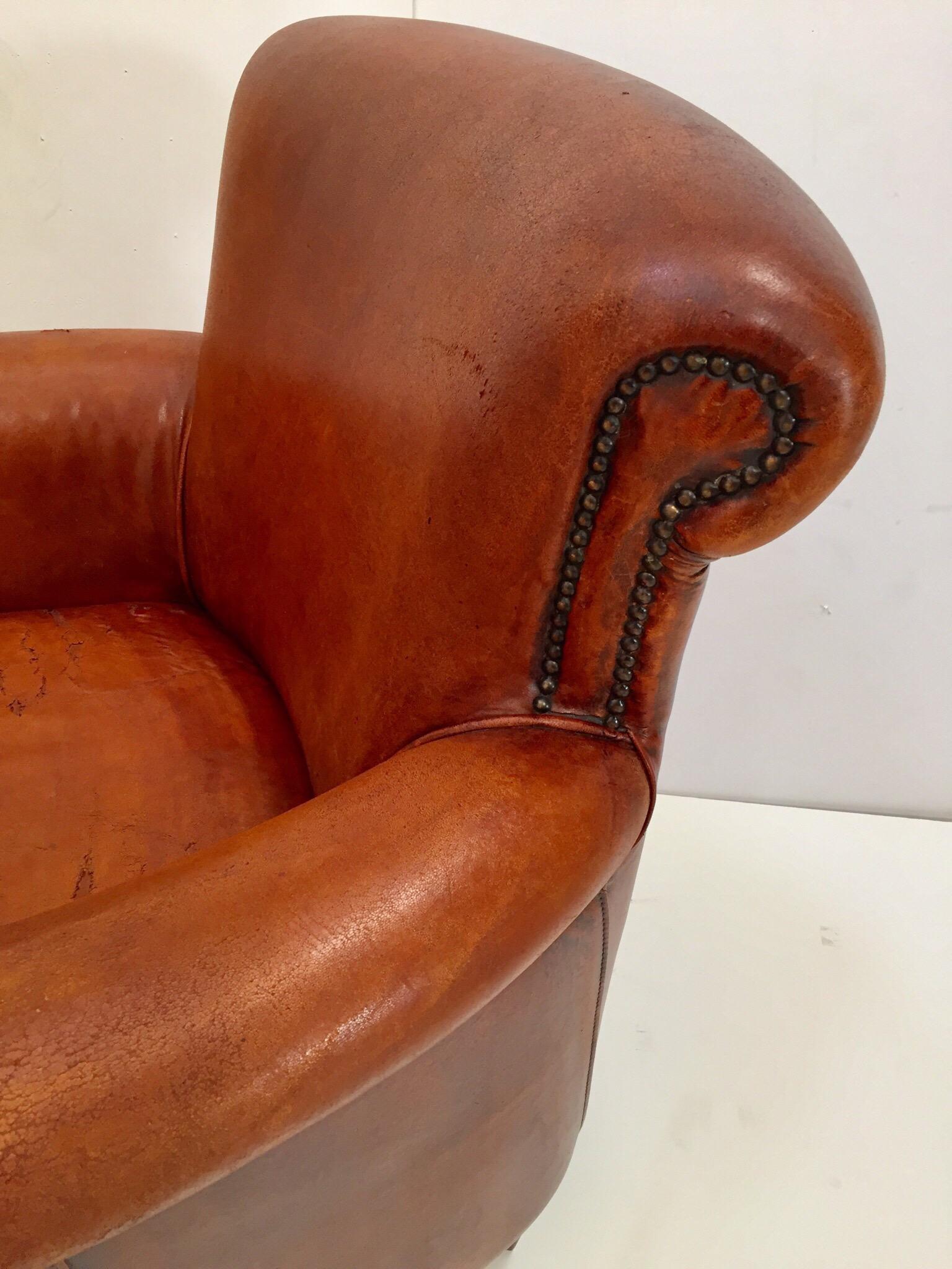 French Art Deco Style Library Leather Club Chair with Nailhead Details 5