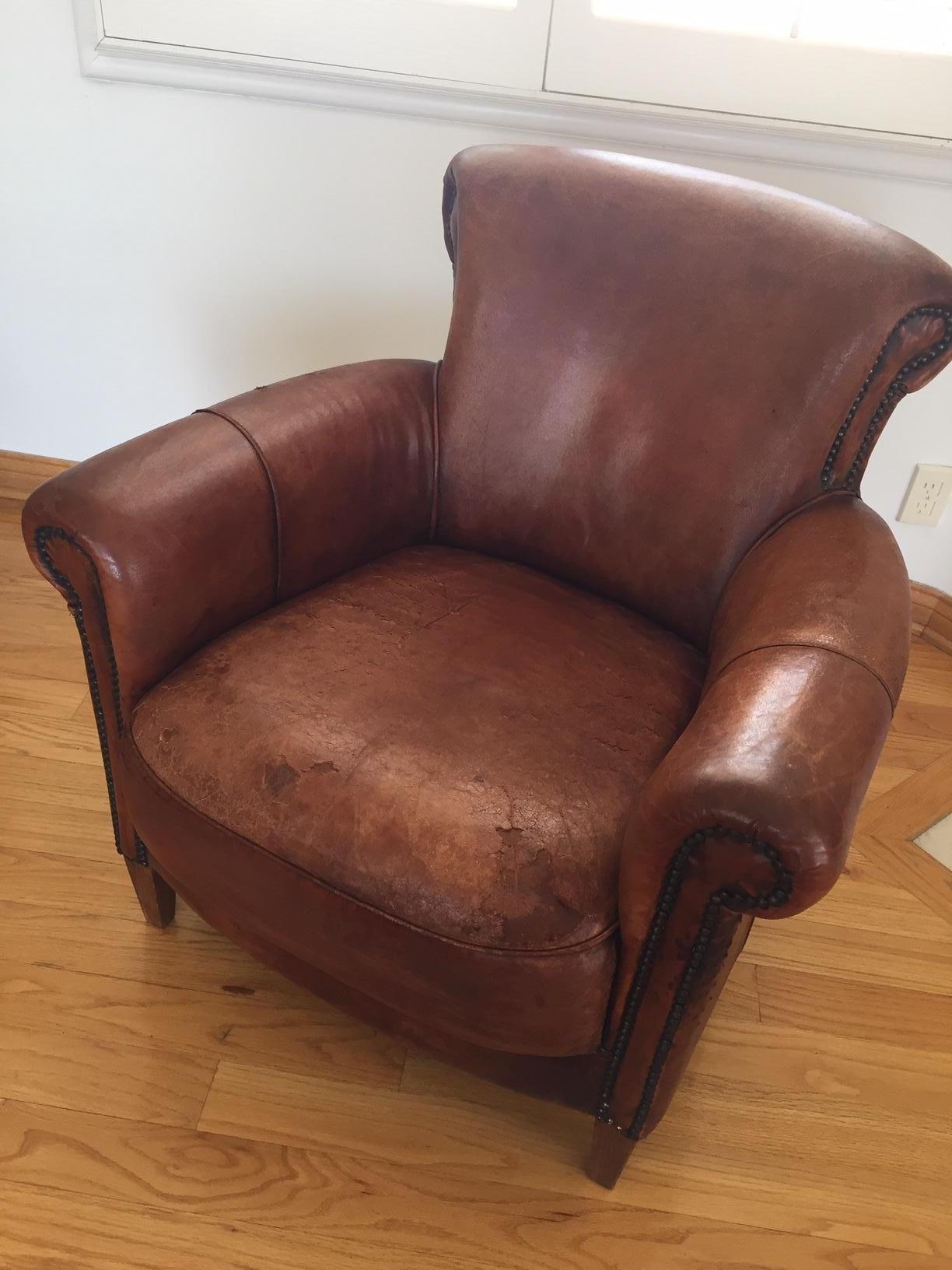 French Art Deco Style Library Leather Club Chair with Nailhead Details 11