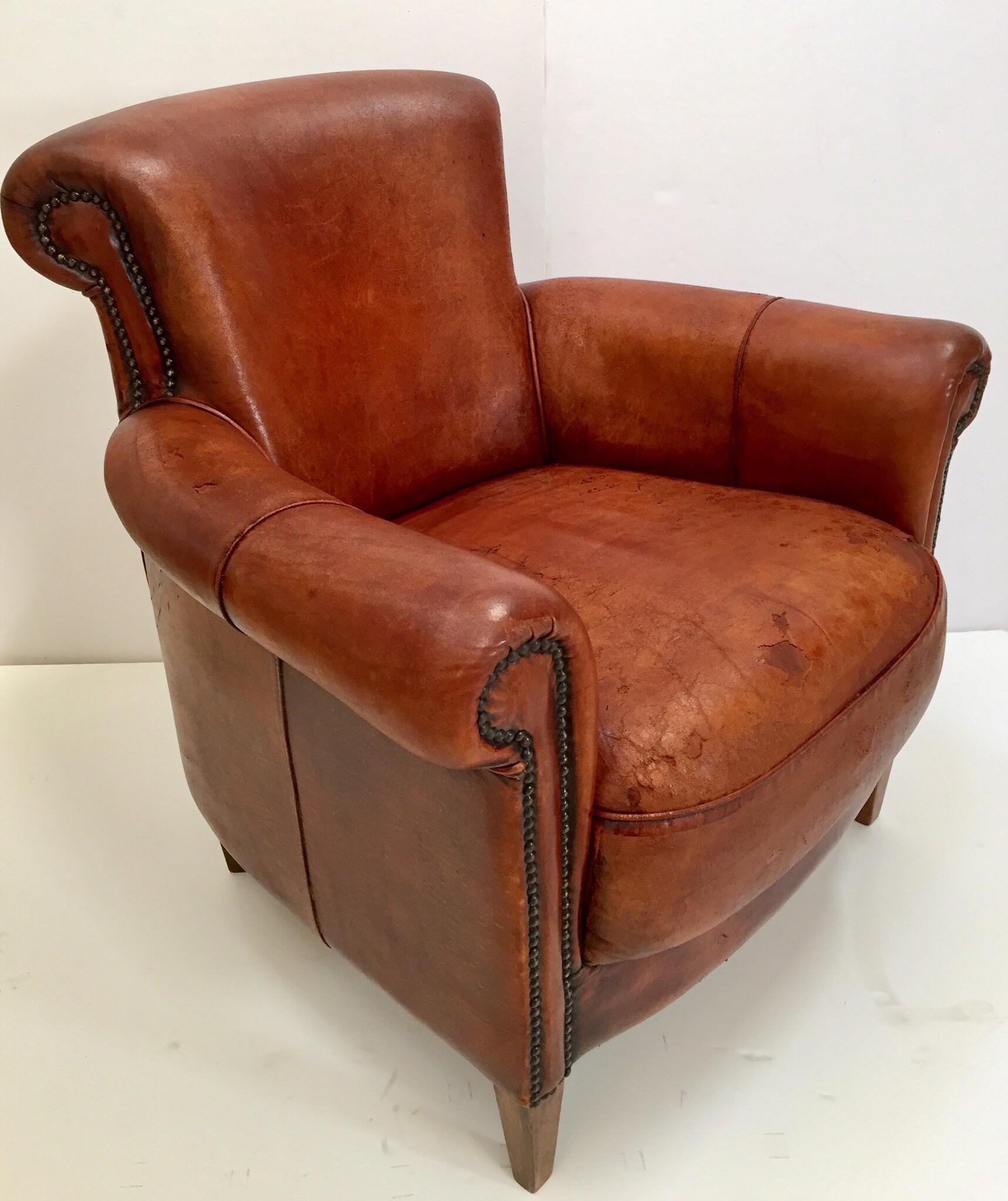 French Art Deco Style Library Leather Club Chair with Nailhead Details 9