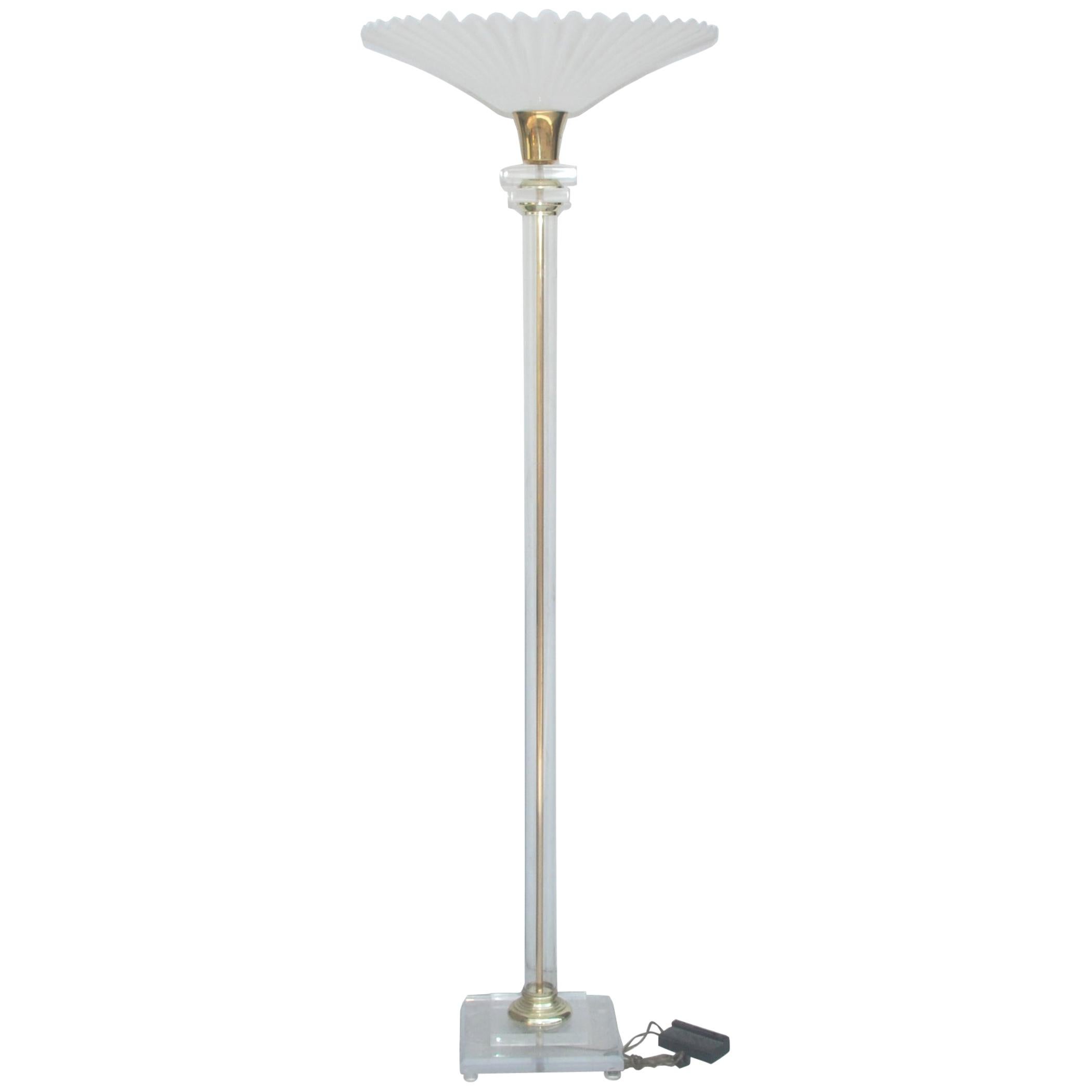 French Deco Lucite Brass Floor Lamp