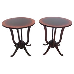 Table de Gueridon en acajou, cerisier et marqueterie de style Art Déco français