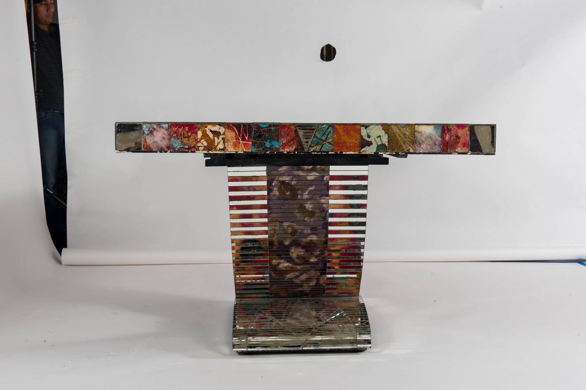 French Art Deco Style Mosaic Mirror Table by Daniel Clément In Good Condition In Houston, TX