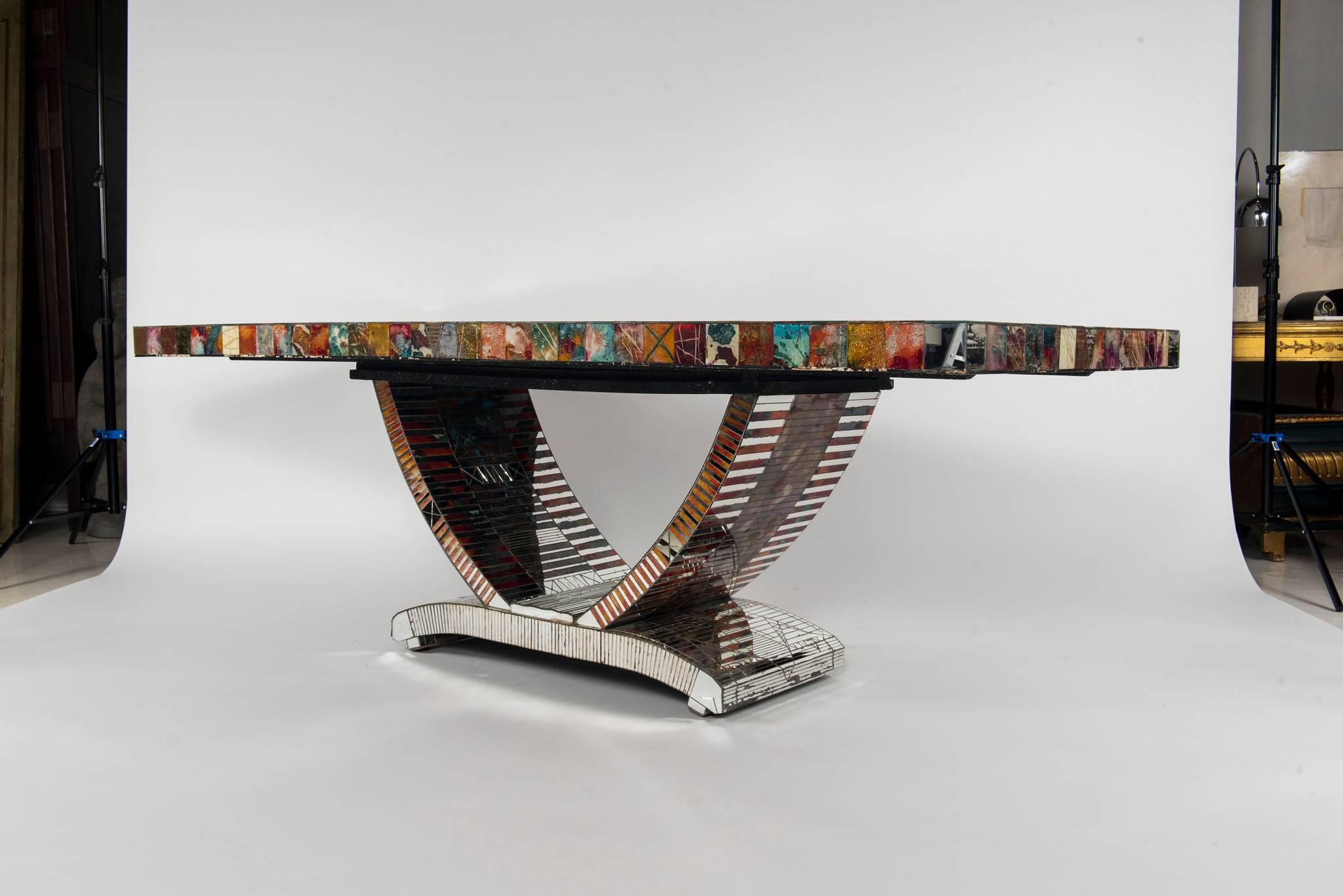 20th Century French Art Deco Style Mosaic Mirror Table by Daniel Clément