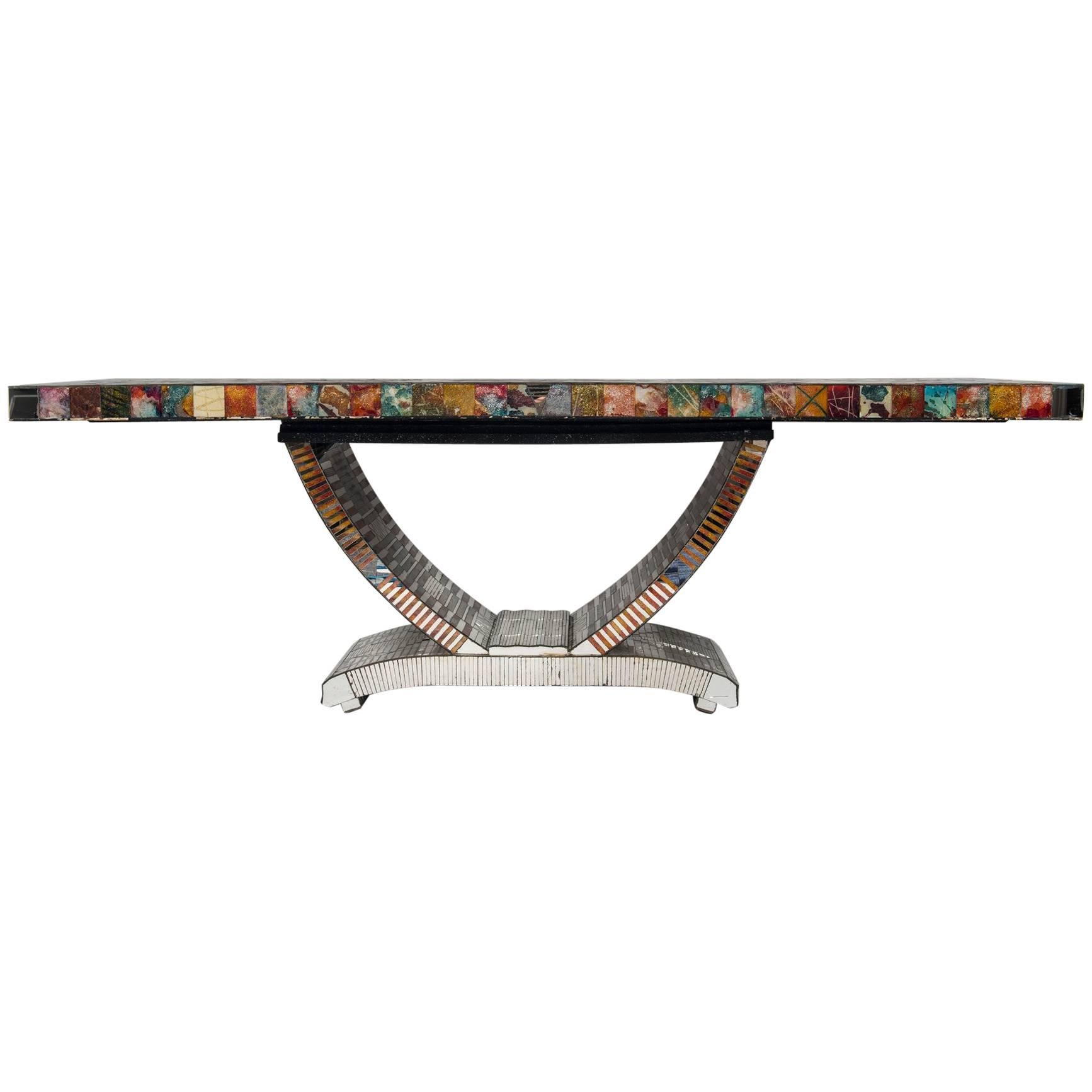 French Art Deco Style Mosaic Mirror Table by Daniel Clément