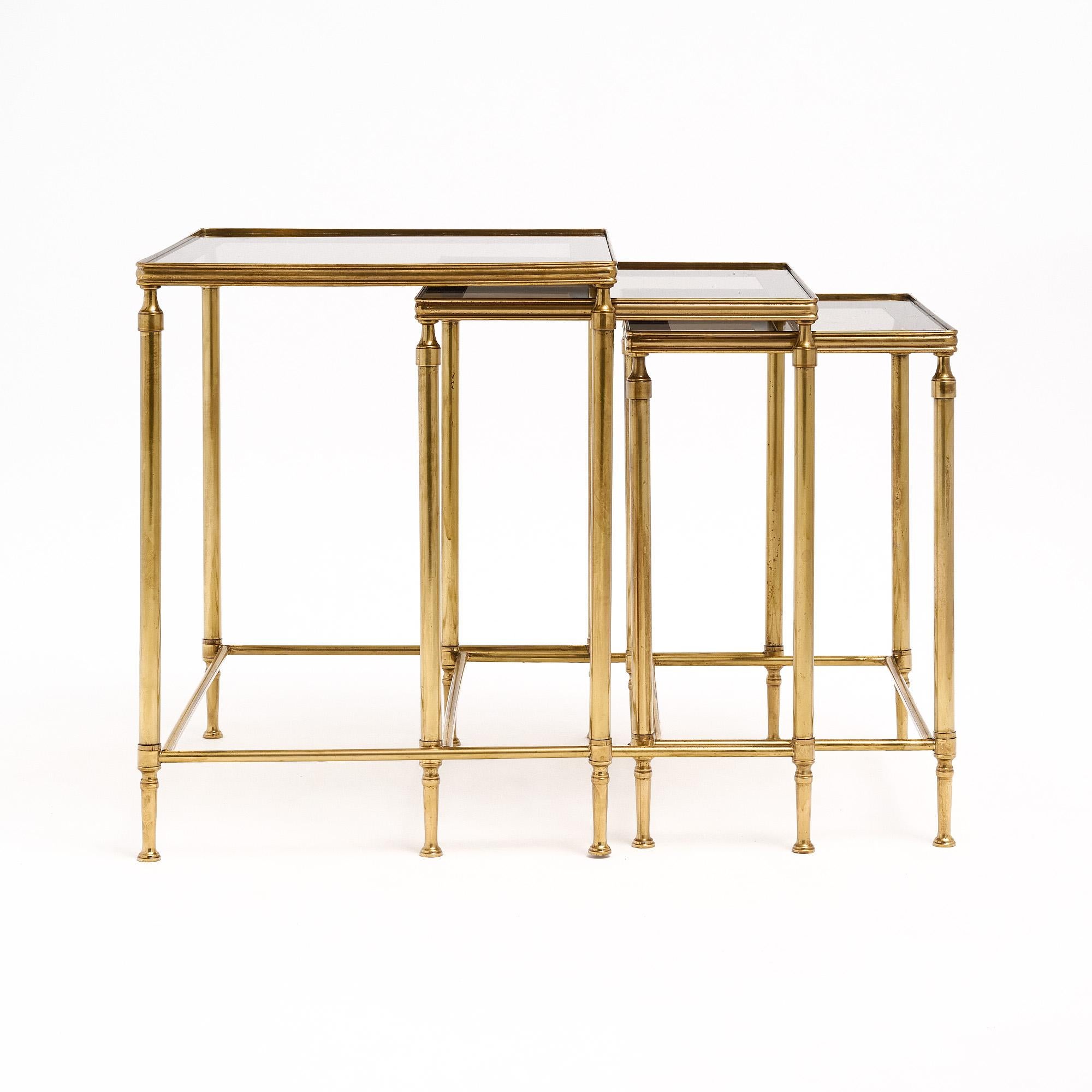 Brass French Art Deco Style Nesting Tables For Sale