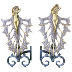 French Art Deco Style Nude Figural Female Andirons Firedogs
