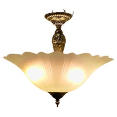 French Art Deco Style Opalescent and Brass Uplight